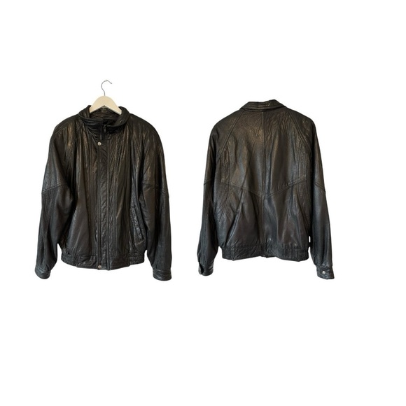 BFC Montreal Canada Vintage Leather Moto Jacket Zip Up Black Jacket - Size Small - Picture 1 of 16